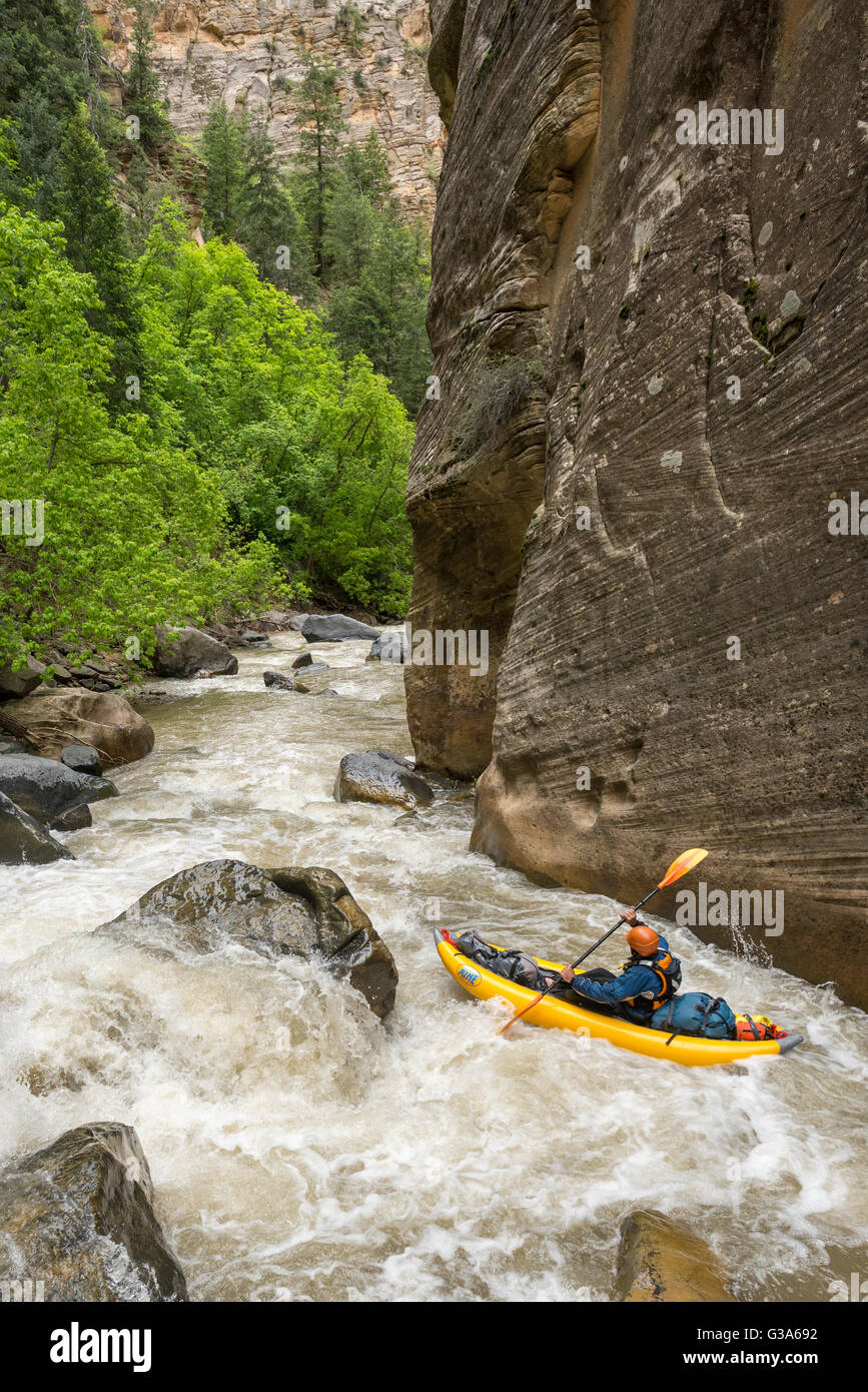 Paddling Deep Creek, Utah in an inflatable kayak Stock Photo Alamy