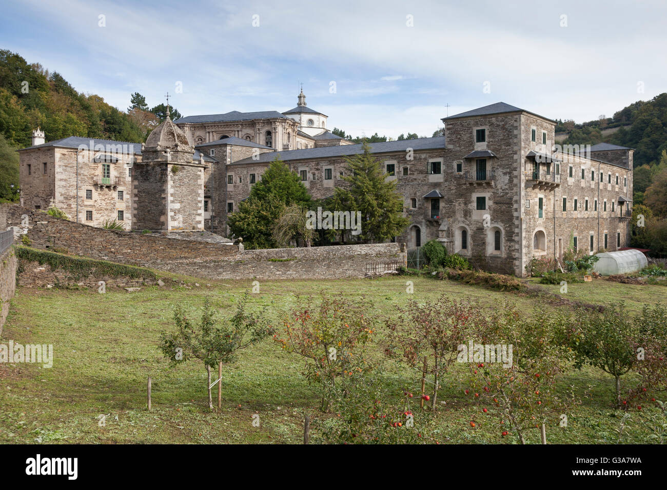 Samos, Spain Apple orchards at the Benedictine Monastery of San Xulián