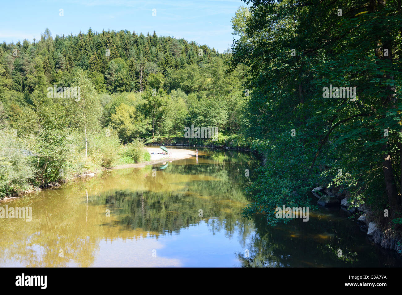 stream Waldaist, bathers, Austria, Oberösterreich, Upper Austria, Mühlviertel, Schwertberg Stock Photo