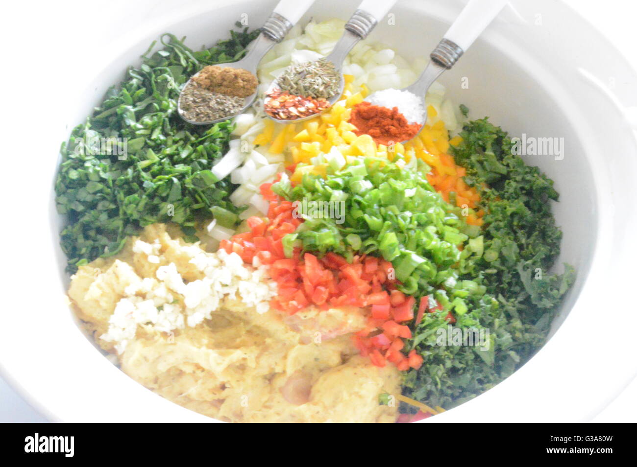 Fresh, healthy and raw ingredients in a bowl. Stock Photo