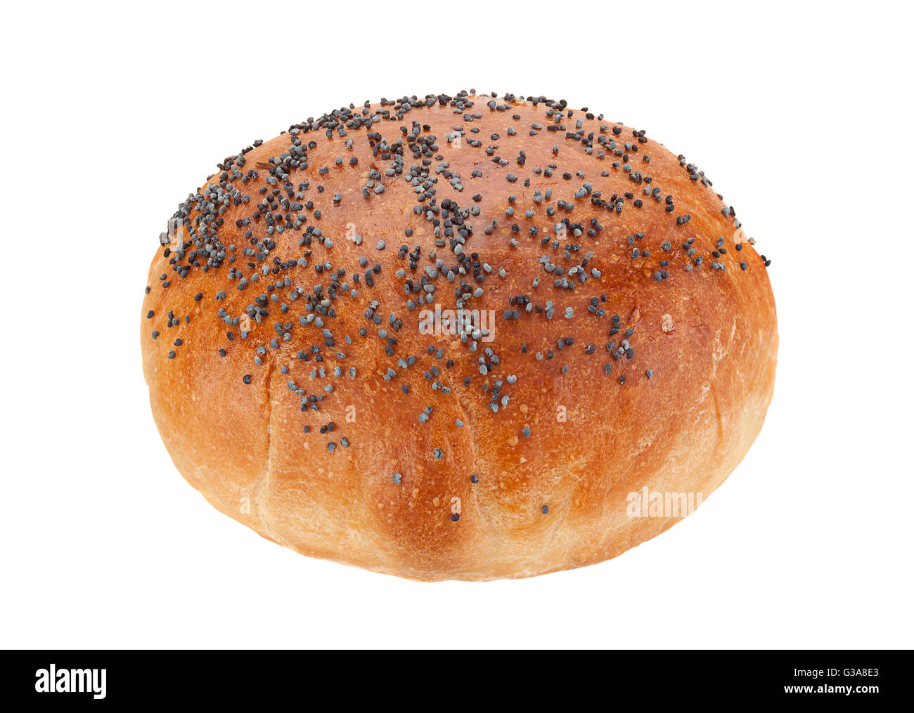 Homemade hamburger bun with poppy seeds isolated on white Stock Photo
