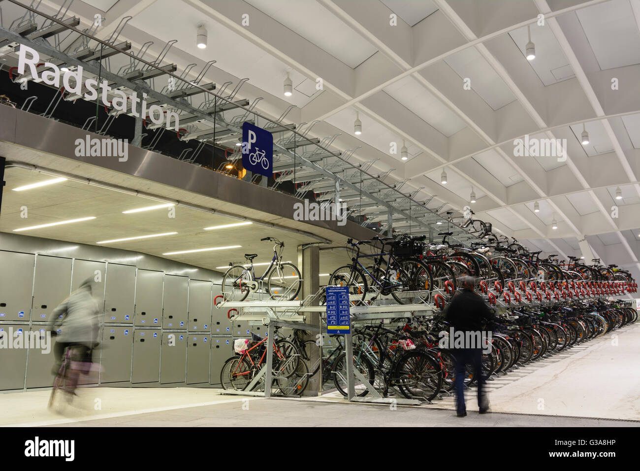 Radstation (bicycle parking lot) at the main station, Austria, Salzburg, Salzburg, Salzburg Stock Photo