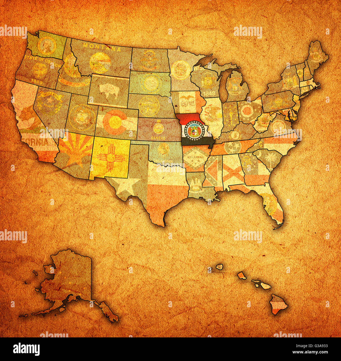 missouri on old vintage map of usa with state borders Stock Photo Alamy