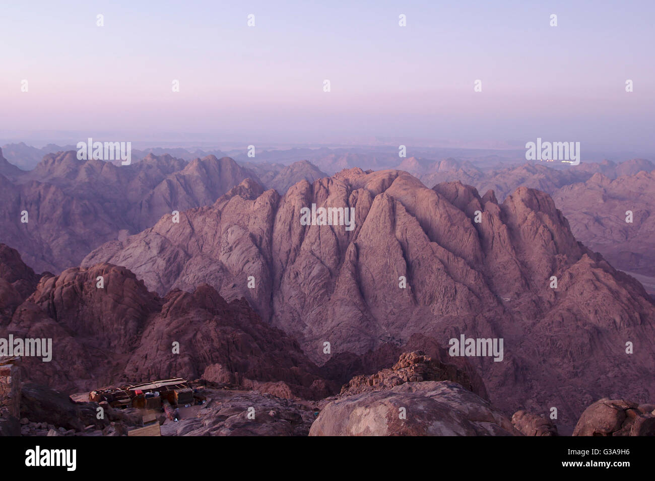 View from the summit of Mount Sinai at dusk, Egypt Stock Photo