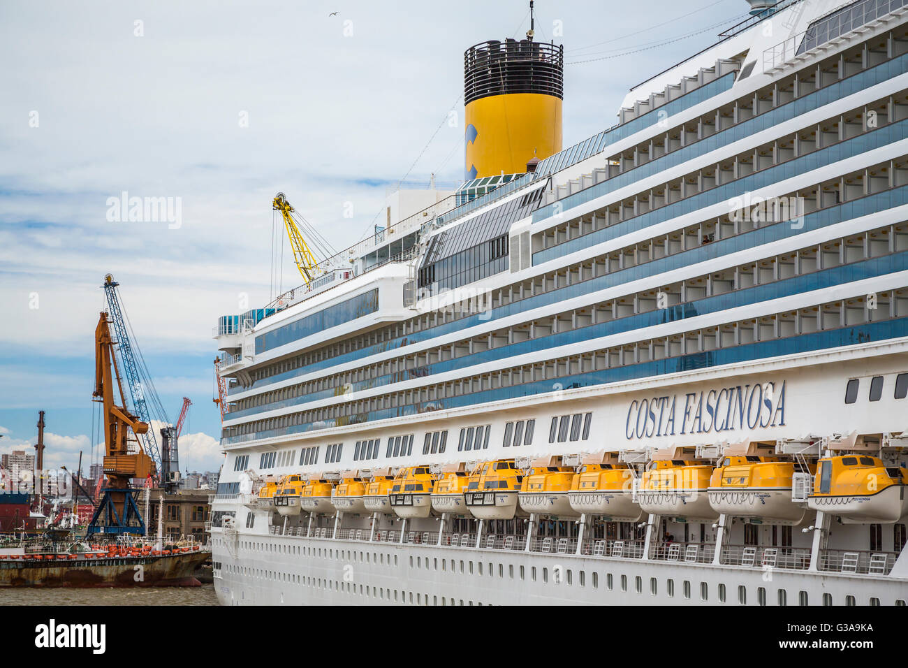 The cruise ship Costa Fascinosa in the port in Montevideo, Uruguay, South America. Stock Photo