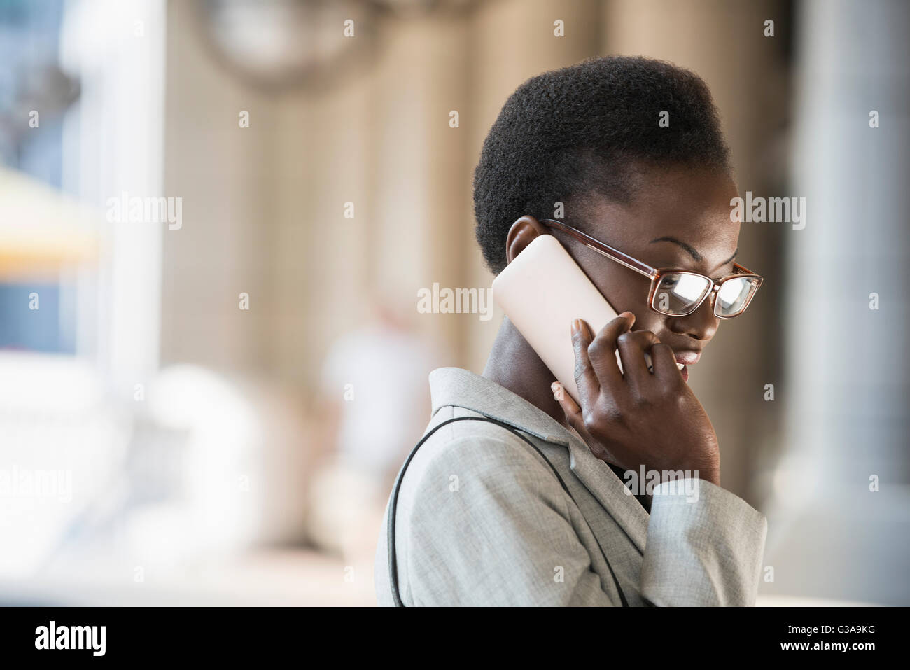 Corporate businesswoman talking on cell phone Stock Photo