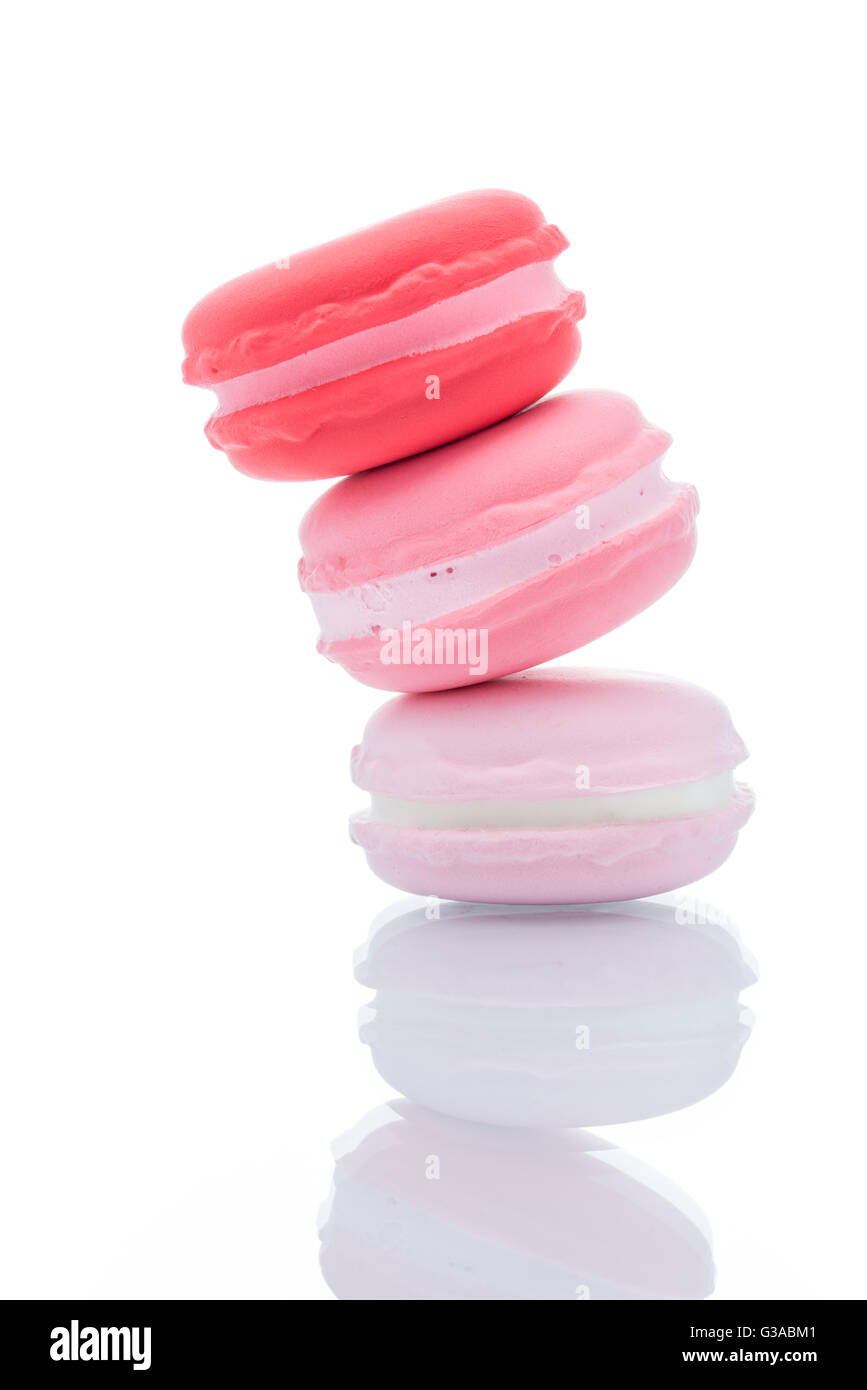French colorful macarons stacks on white background, copy space Stock ...