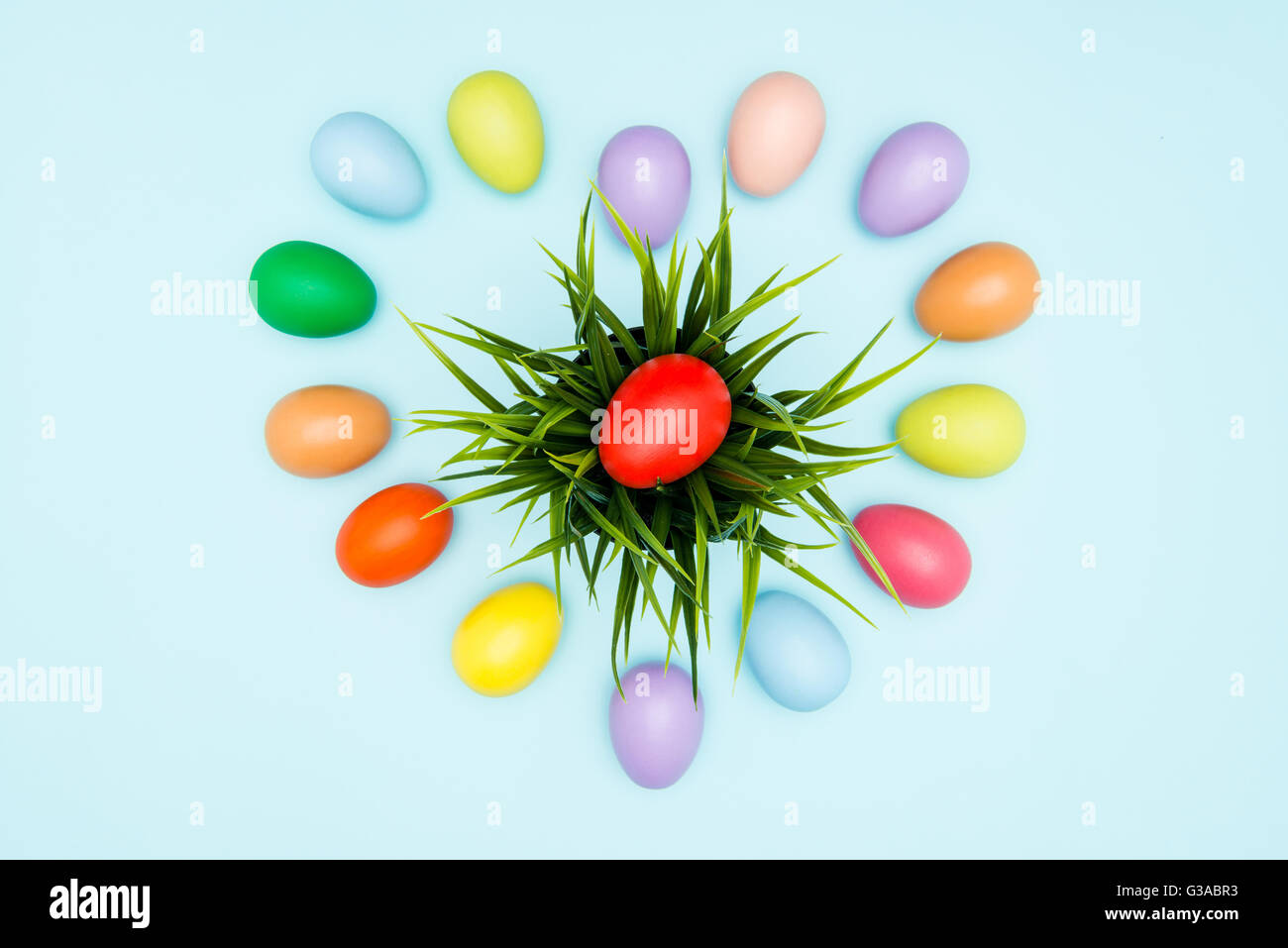 Colorful easter eggs arranged in love shape on pastel background Stock ...