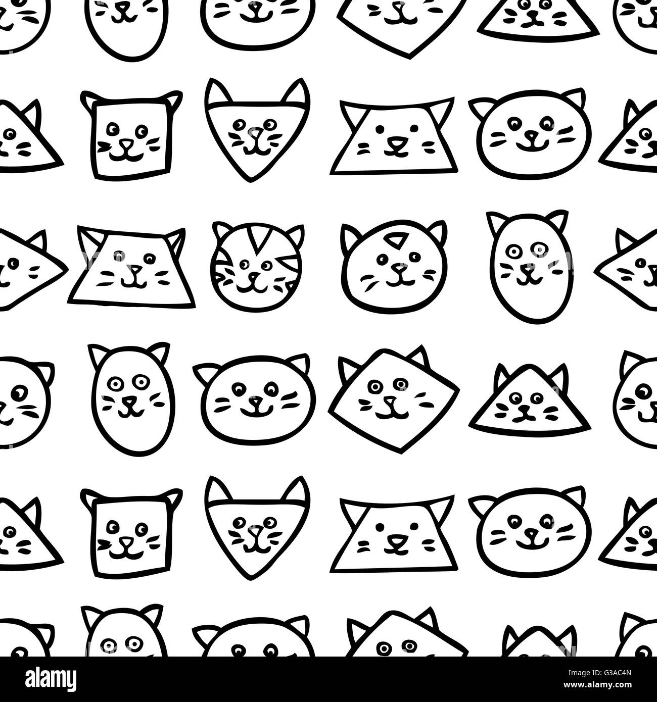 Monochrome seamless pattern with cat faces on white background Stock ...