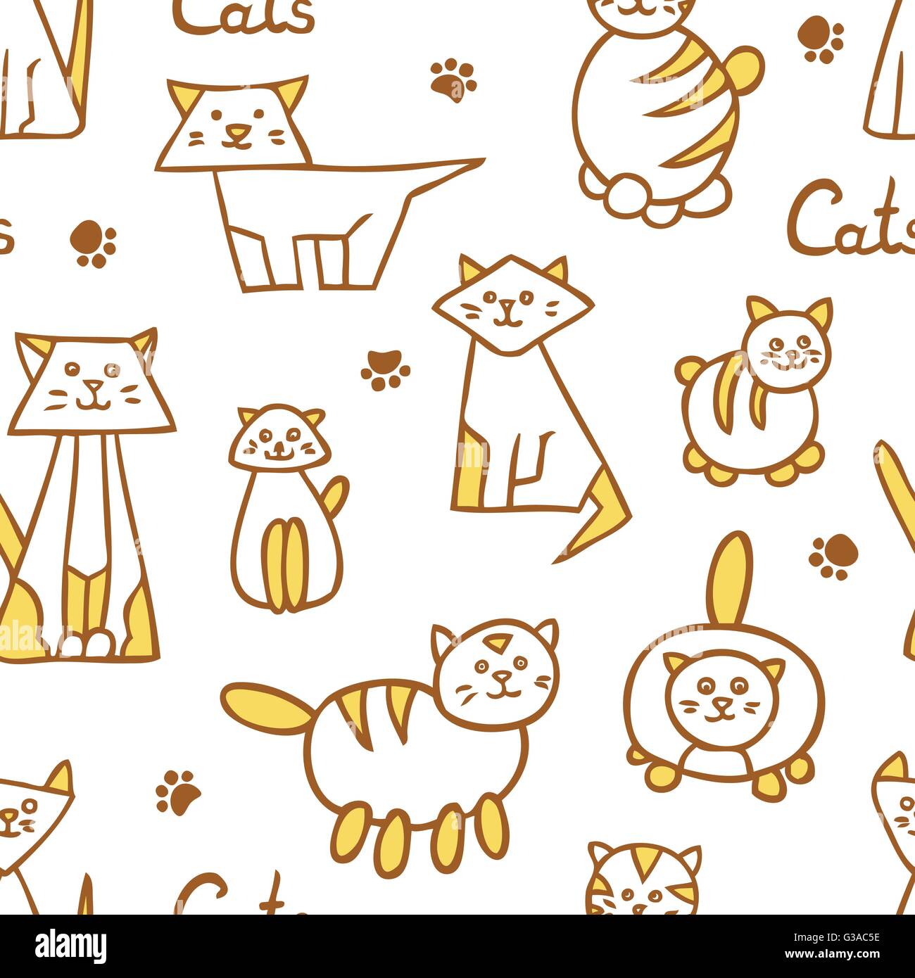 Seamless pattern with hand drawn cats on white background Stock Vector ...