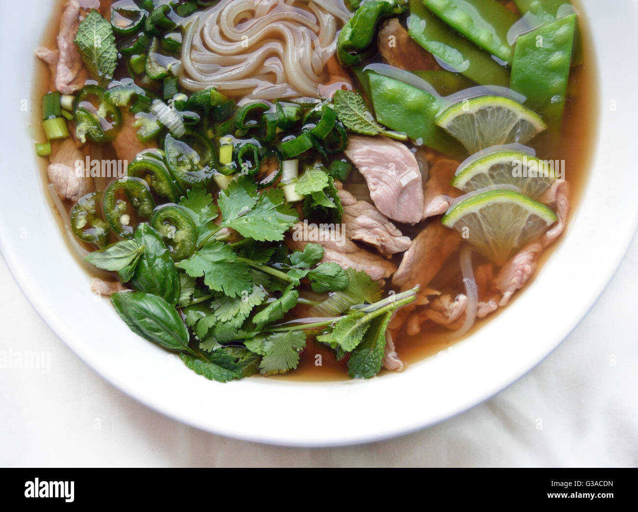 Noodle soup with meat and vegetables Stock Photo