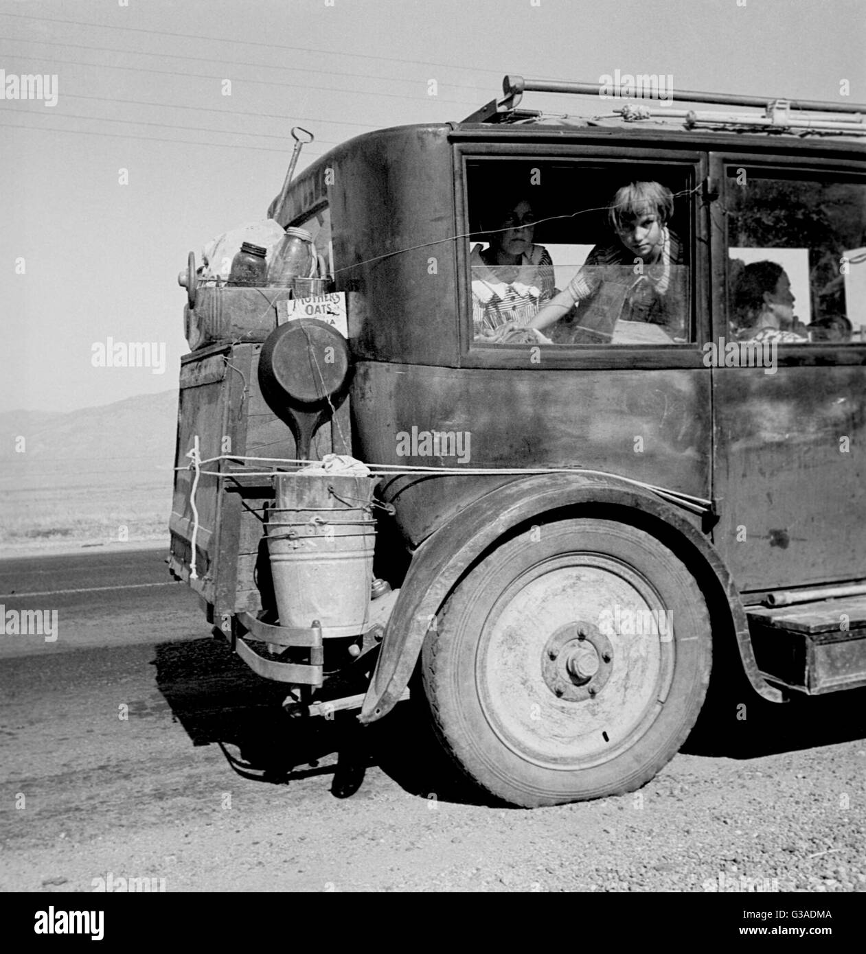 Drought refugees from Abilene, Texas, following the crops of Stock Photo