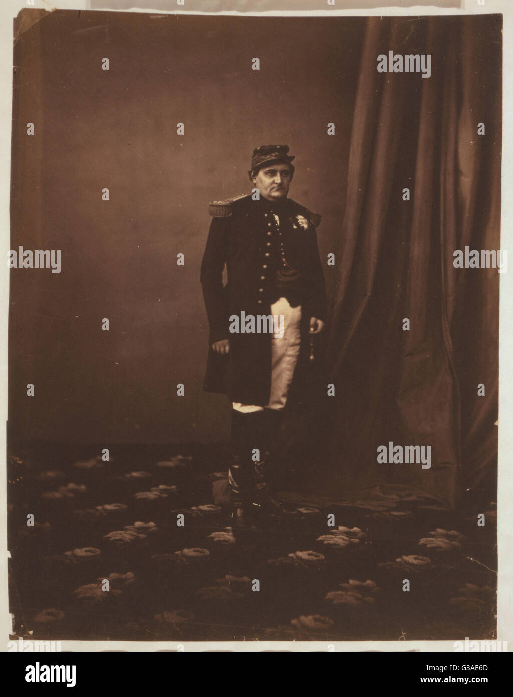 His Royal Highness Prince Napoleon. Prince Napoleon, in uniform, full-length portrait, facing front. Date 1855. Stock Photo