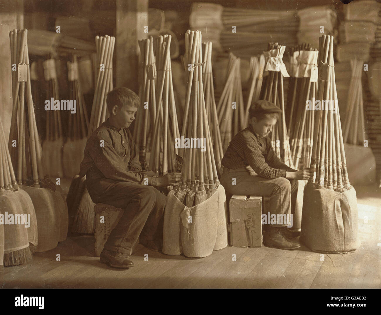 Boys in Packing Room. S. W. Brown Mfg. Co., Evansville, Ind. Stock Photo