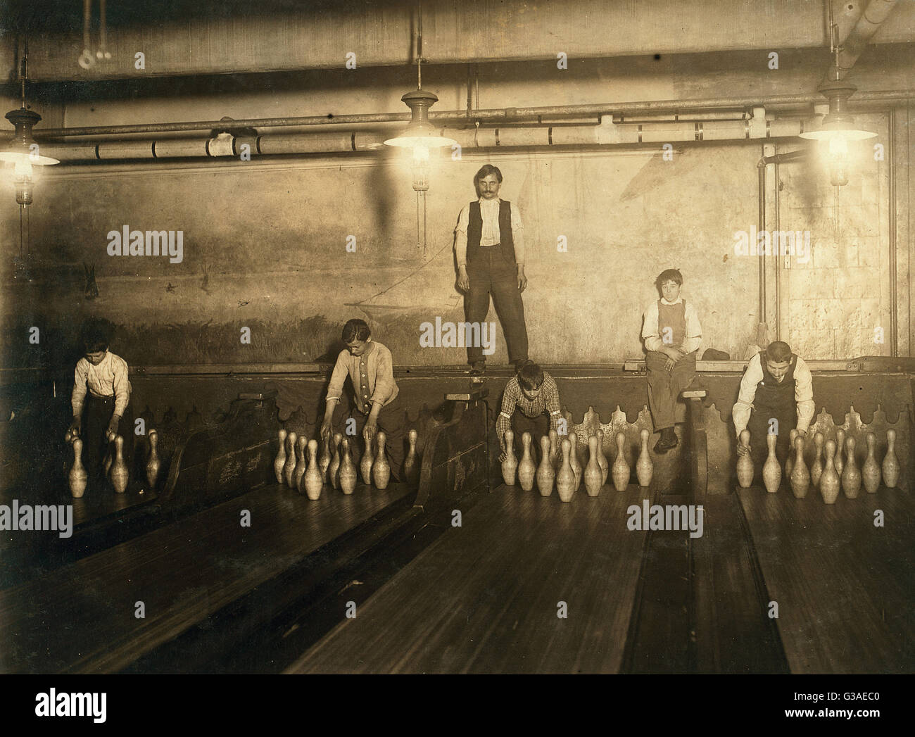 Pin boys working in Subway Bowling Alleys Stock Photo Alamy