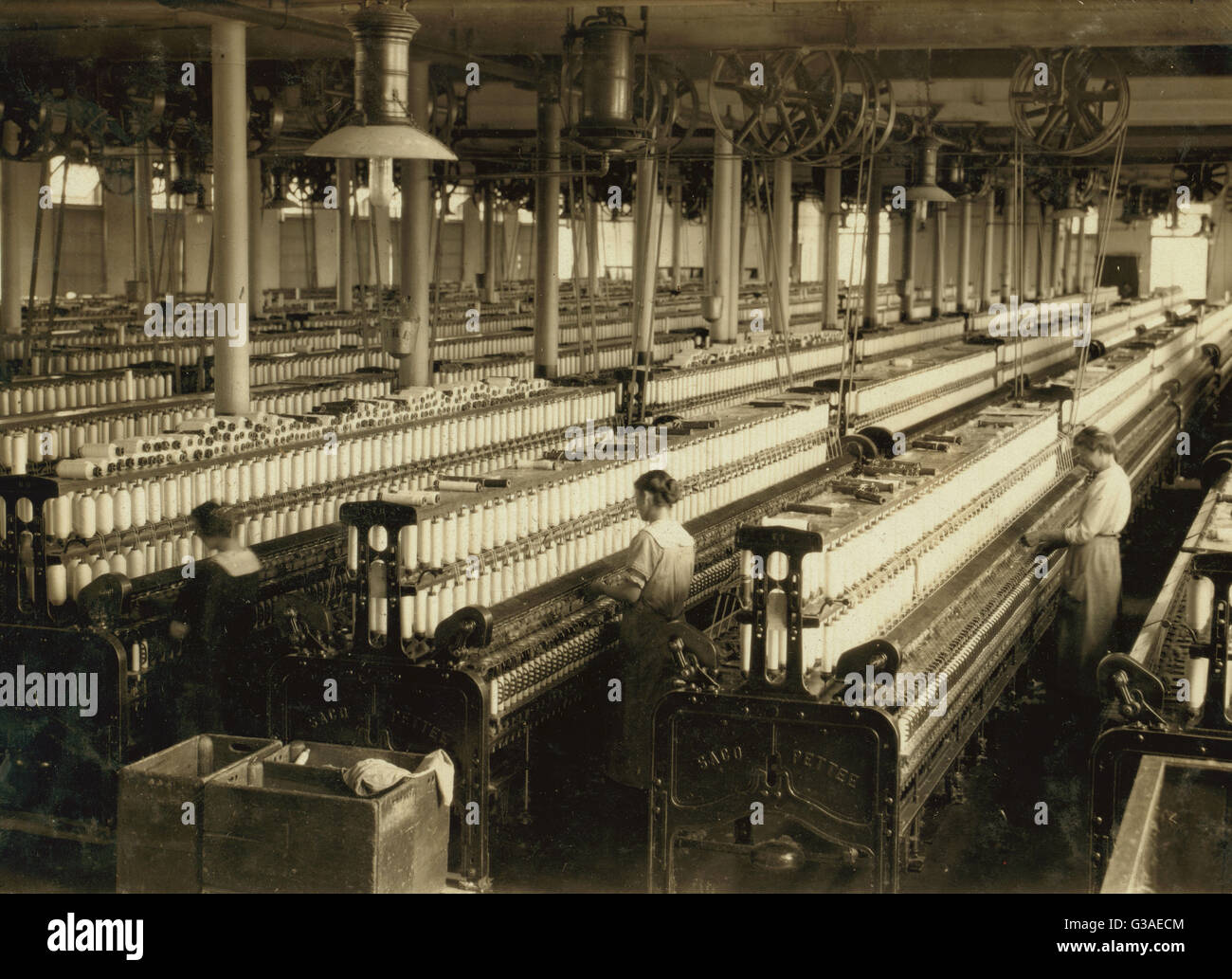 General View of ,2 Spinning Room in Indian Orchard Cotton Mill, Indian