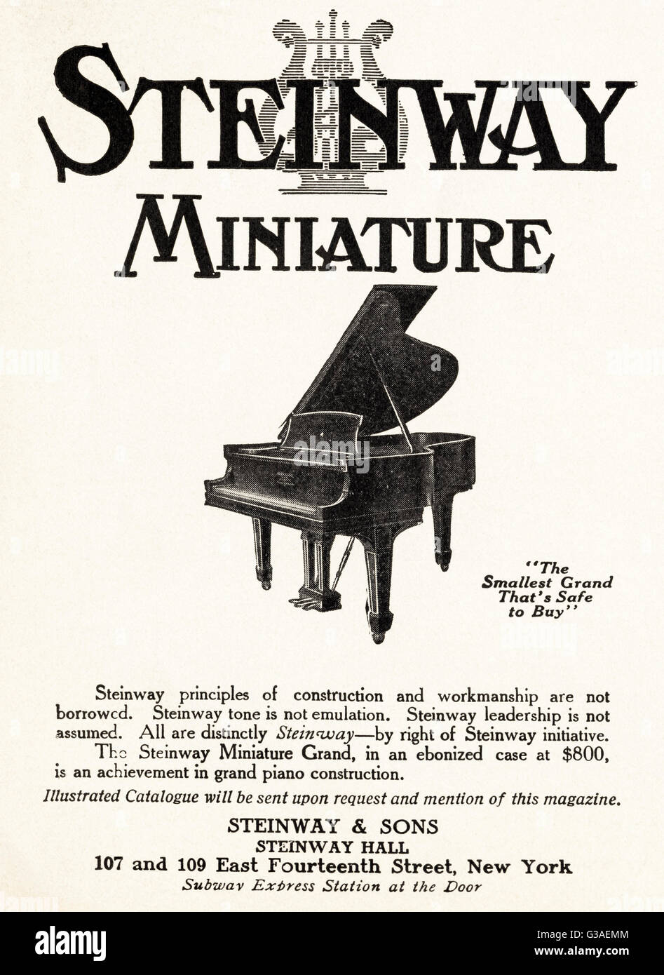 Original old vintage American magazine advert from the Edwardian era dated  1910. Advertisement advertising miniature grand piano by Steinway & Sons of  New York USA Stock Photo - Alamy