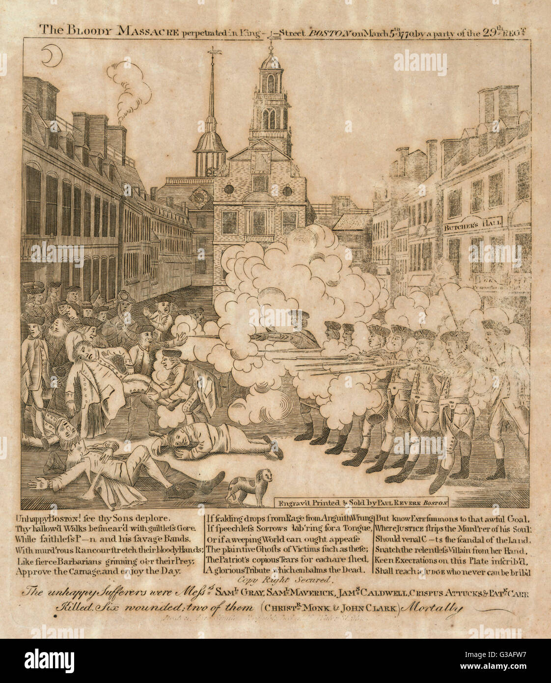 The bloody massacre perpetrated in King Street Boston on Mar Stock Photo