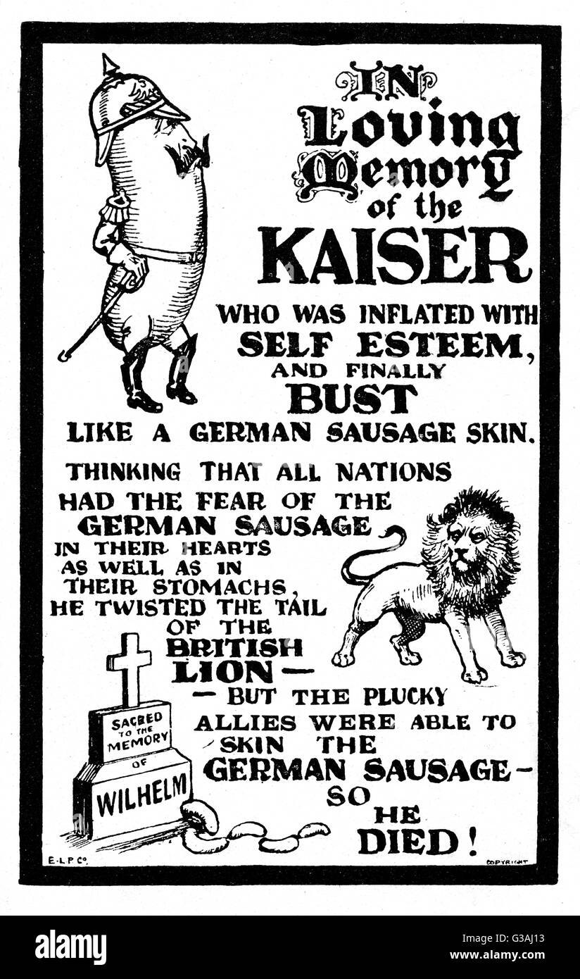 Loving Memory of the German Sausage - Kaiser Wilhelm II Stock Photo
