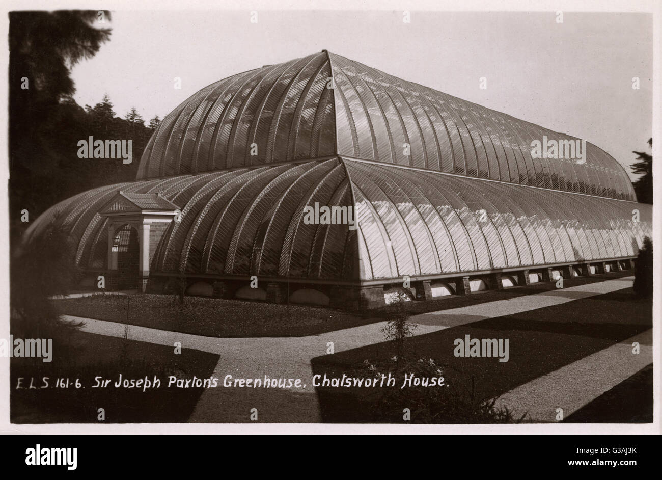 Greenhouse ('The Great Conservatory') of 1837 by Sir Joseph Paxton at Chatsworth House, Derbyshire - demolished in 1920.     Date: circa 1910s Stock Photo