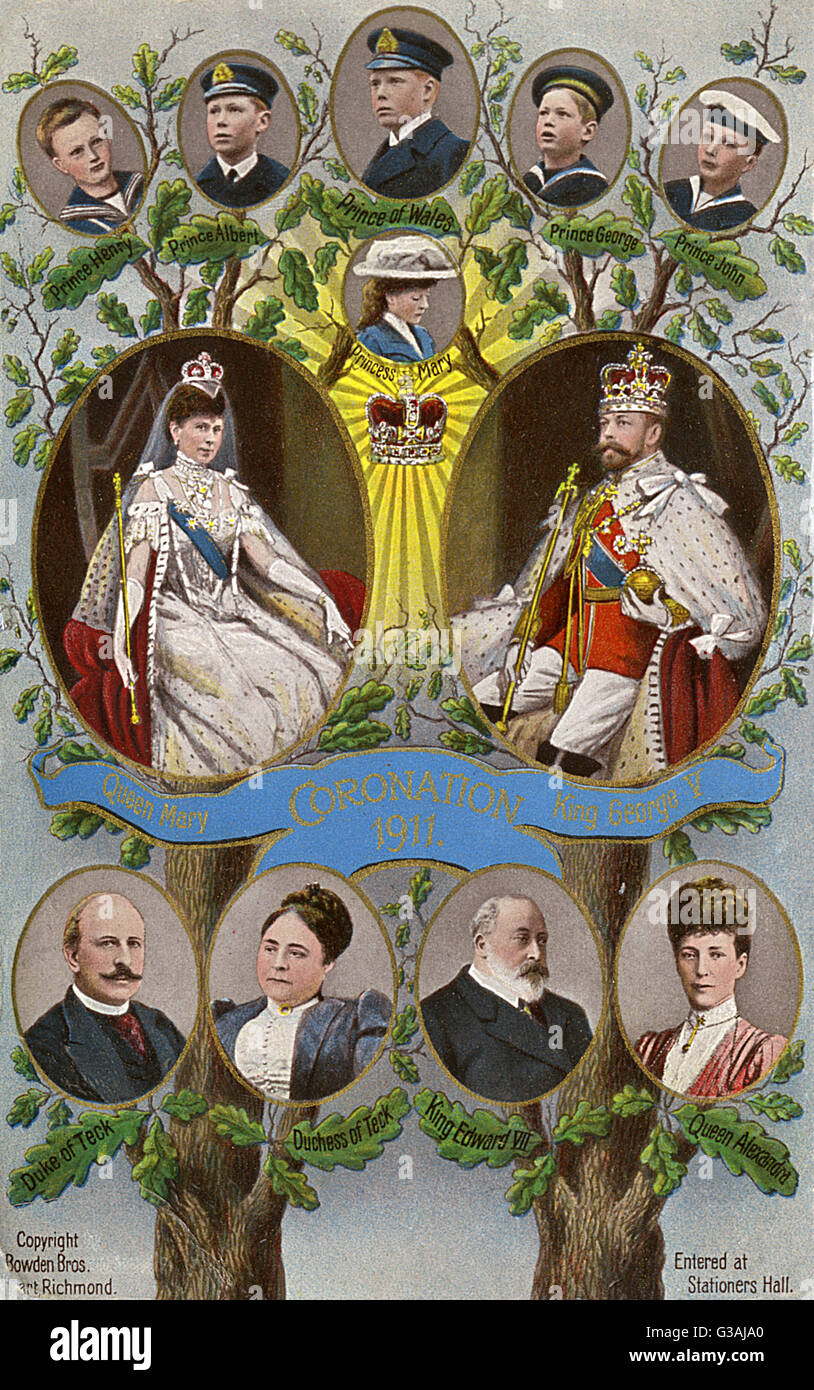 Coronation of George V - British Royal Family Tree of 1911 Stock Photo