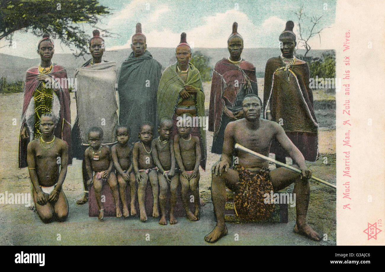 Zulu Man with his Six Wives Stock Photo
