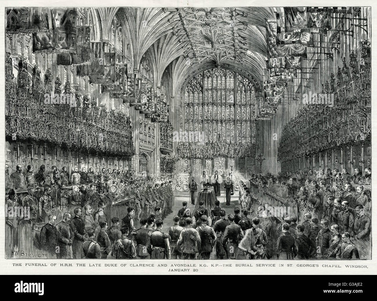 Prince Albert Victor's, funeral service in St George chapel Winsor, London.  Prince Albert Victor was the eldest son of Edward VII, who fell ill with influenza in the great influenza pandemic of 188992, then developed pneumonia and died.     Date: 20 Janu Stock Photo