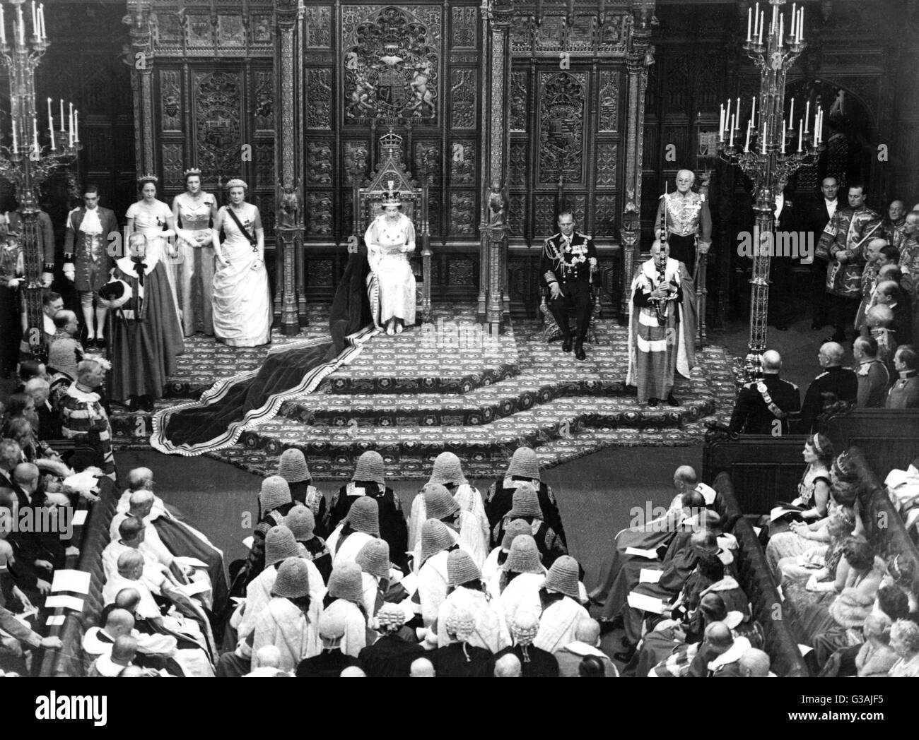 The State Opening of the Great British Parliament - House of Lords, Houses of Parliament, London, England     Date: circa 1959 Stock Photo