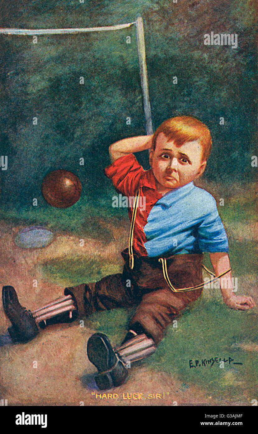 &quot;Hard Luck Sir&quot; - Young lad lets in a goal...     Date: 1906 Stock Photo