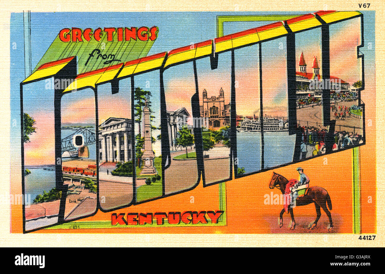 Large Letter Card Greetings from Louisville, Kentucky, USA Stock