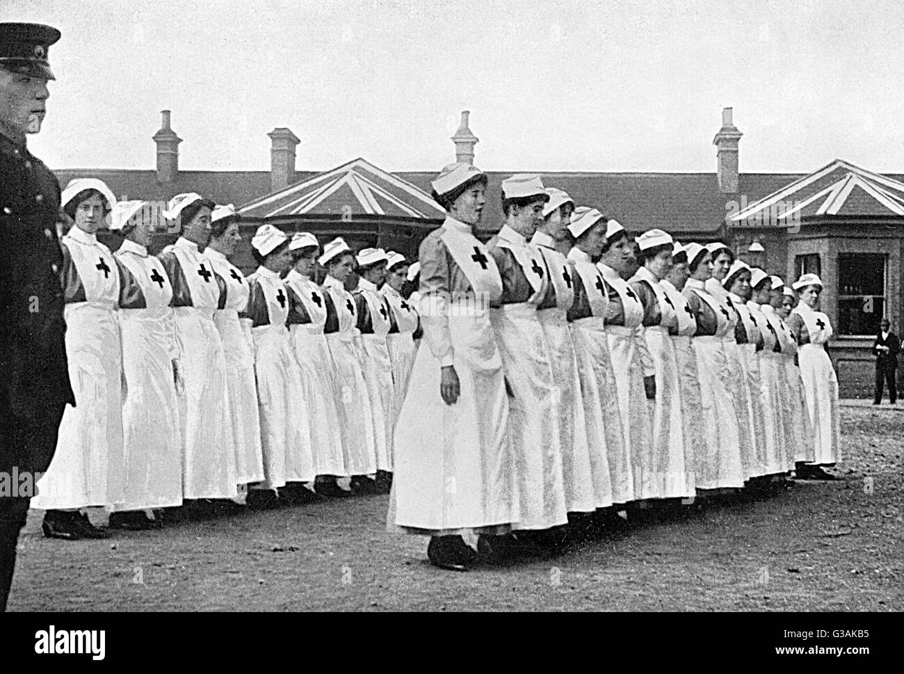 Red Cross nurses on parade in Harwich during World War I Stock Photo