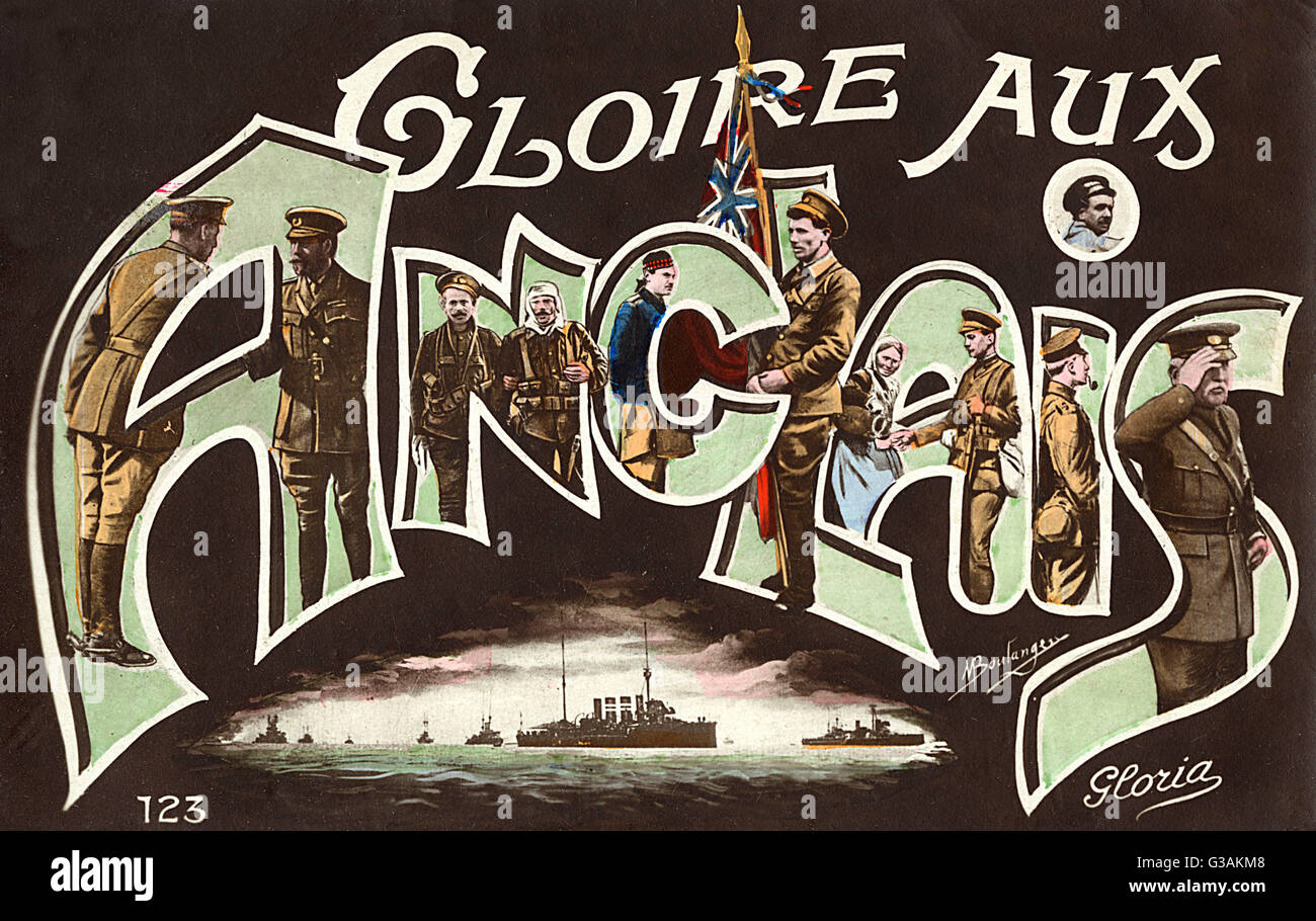 French postcard praising the English - WWI Stock Photo