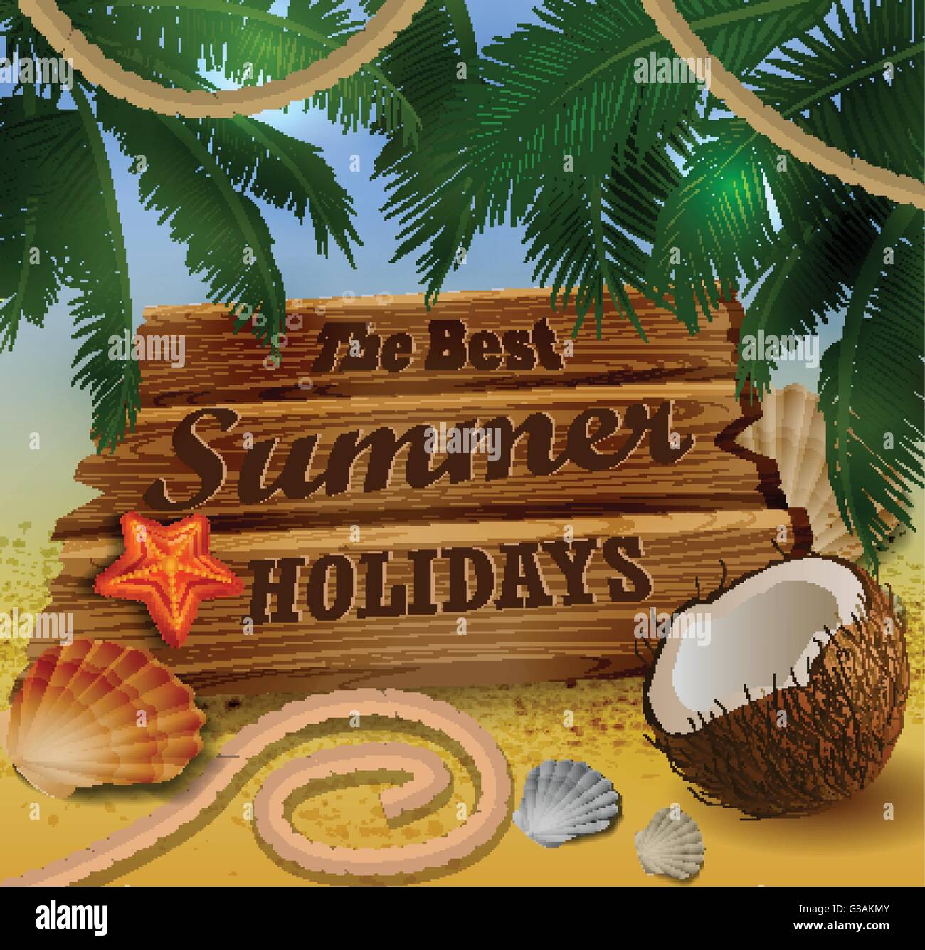 Beautiful beach view with wooden board Stock Vector Image & Art - Alamy