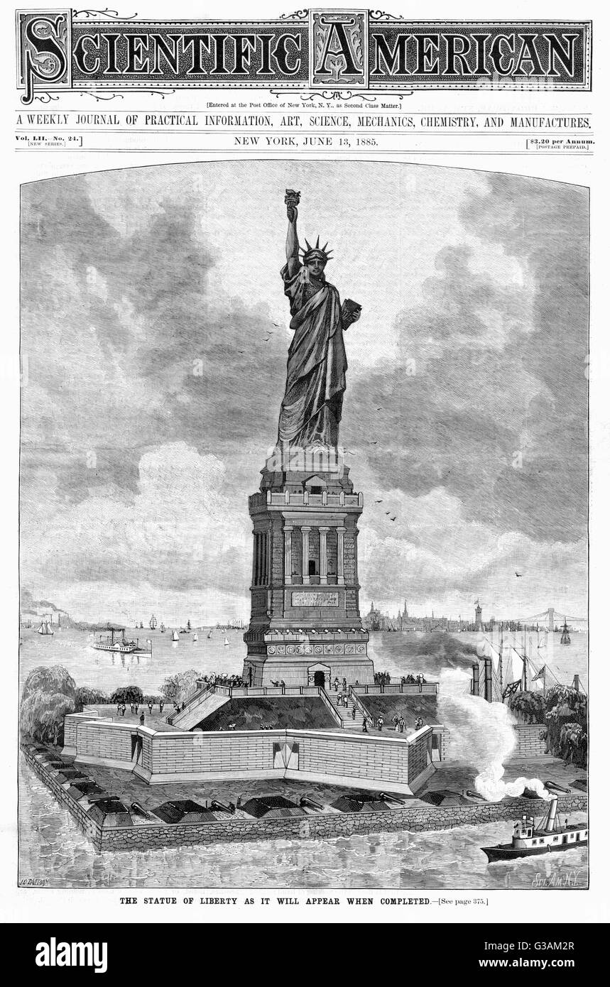 Front-cover of 'Scientific American' showing how the Statue of Liberty in New York would look once completed. The sculpture was a gift to the United States from the people of France. It was created by F.A. Bartholdi and dedicated on 28th October 1886. Stock Photo