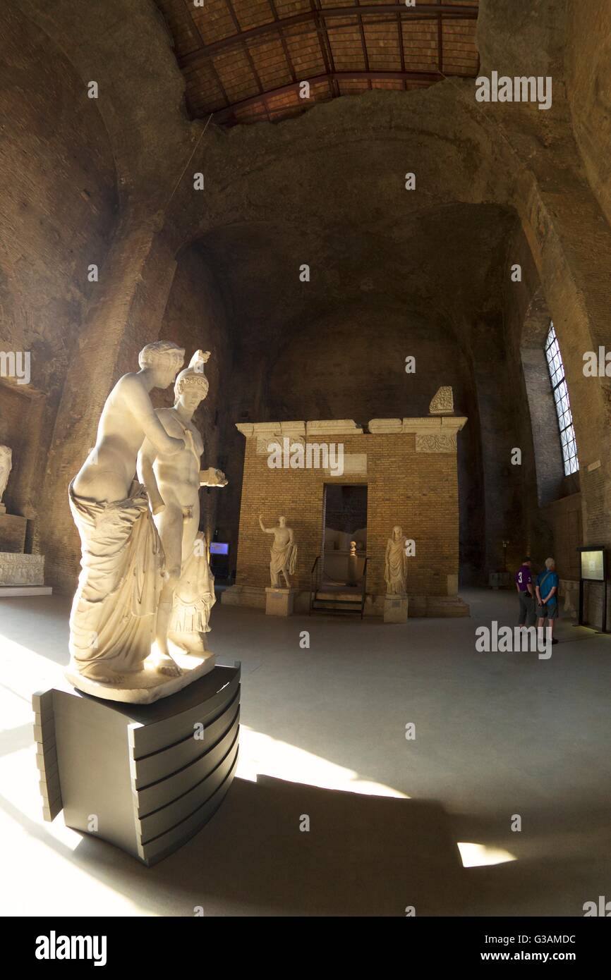 Tomb and sculptures, Baths of Diocletian, National Museum of Rome, Italy Stock Photo