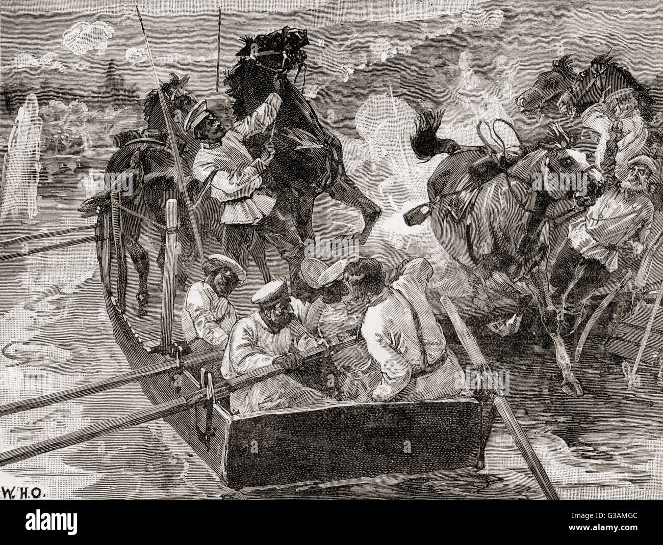 The Russians crossing the River Danube at Simnitza, during the Russo-Turkish War of 1877-1878. Stock Photo