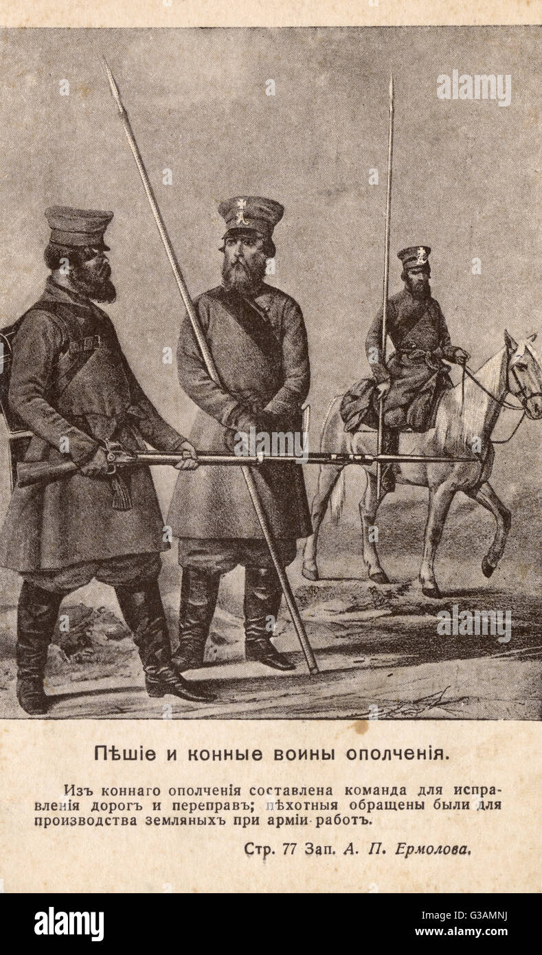 Russian Infantry and Cavalry Militiamen Stock Photo