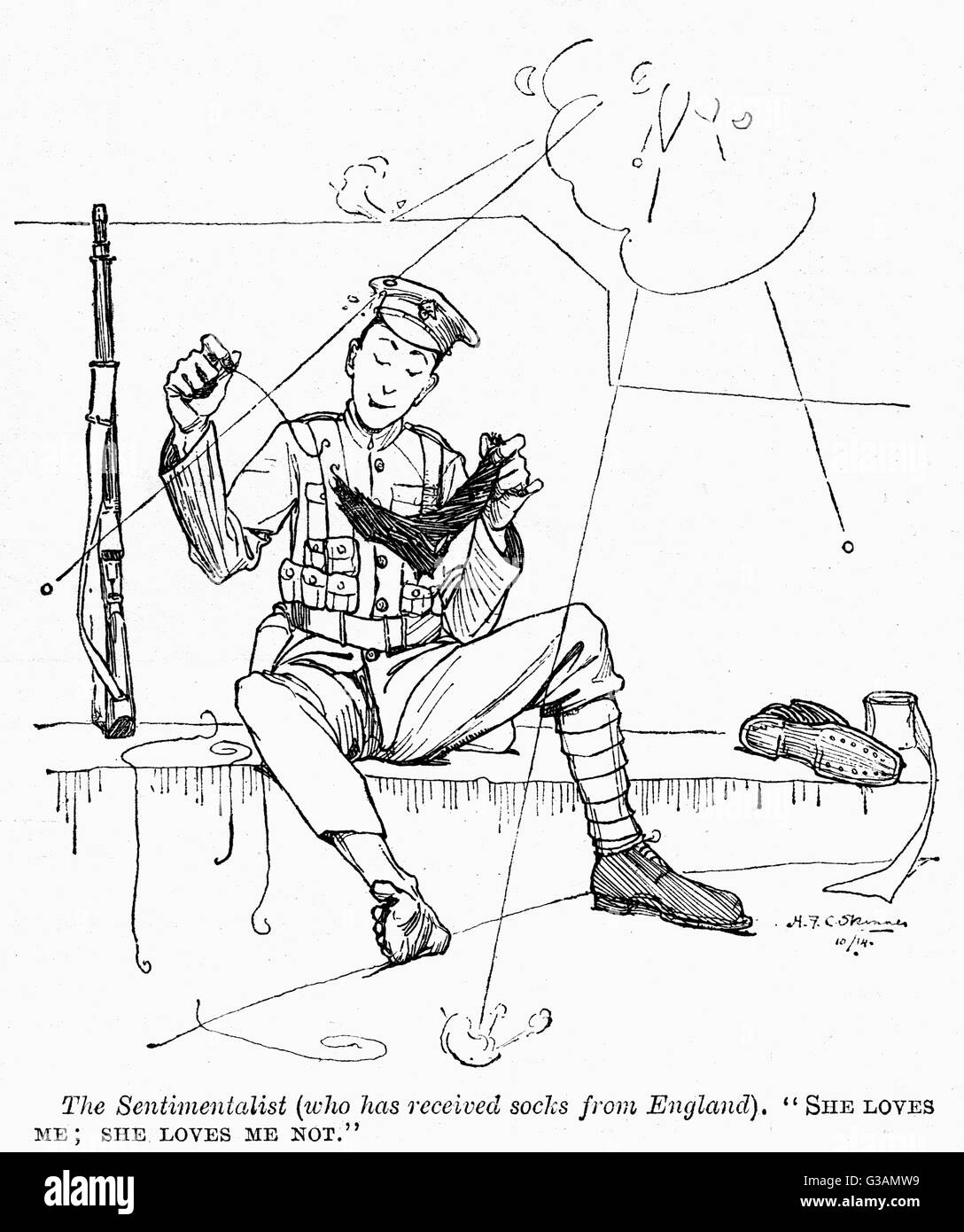 Cartoon, knitting humour, WW1 Stock Photo