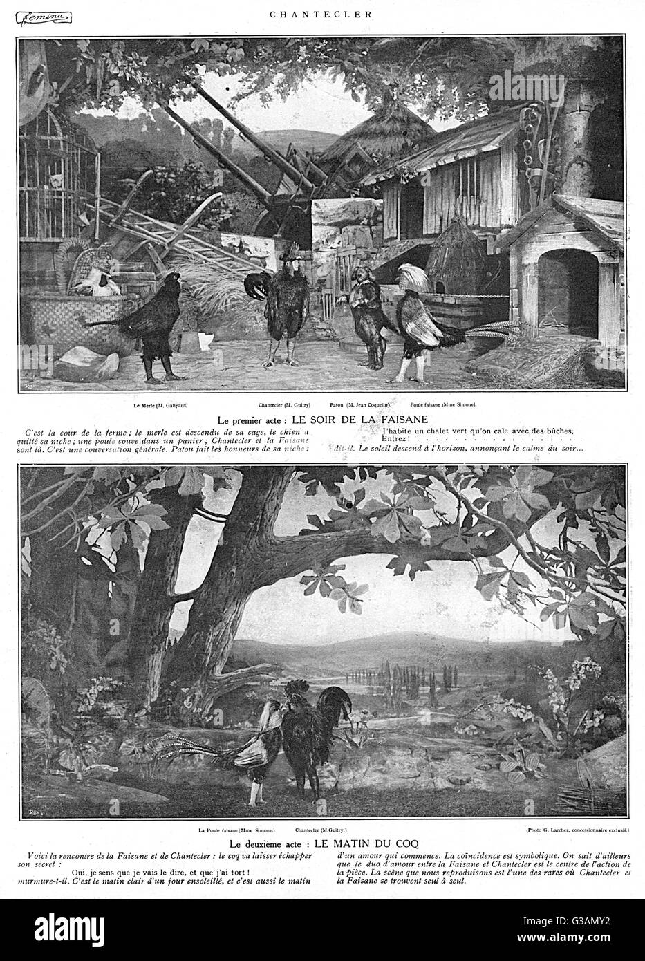 Scenes from the play Chantecler by Rostand, 1910 Stock Photo