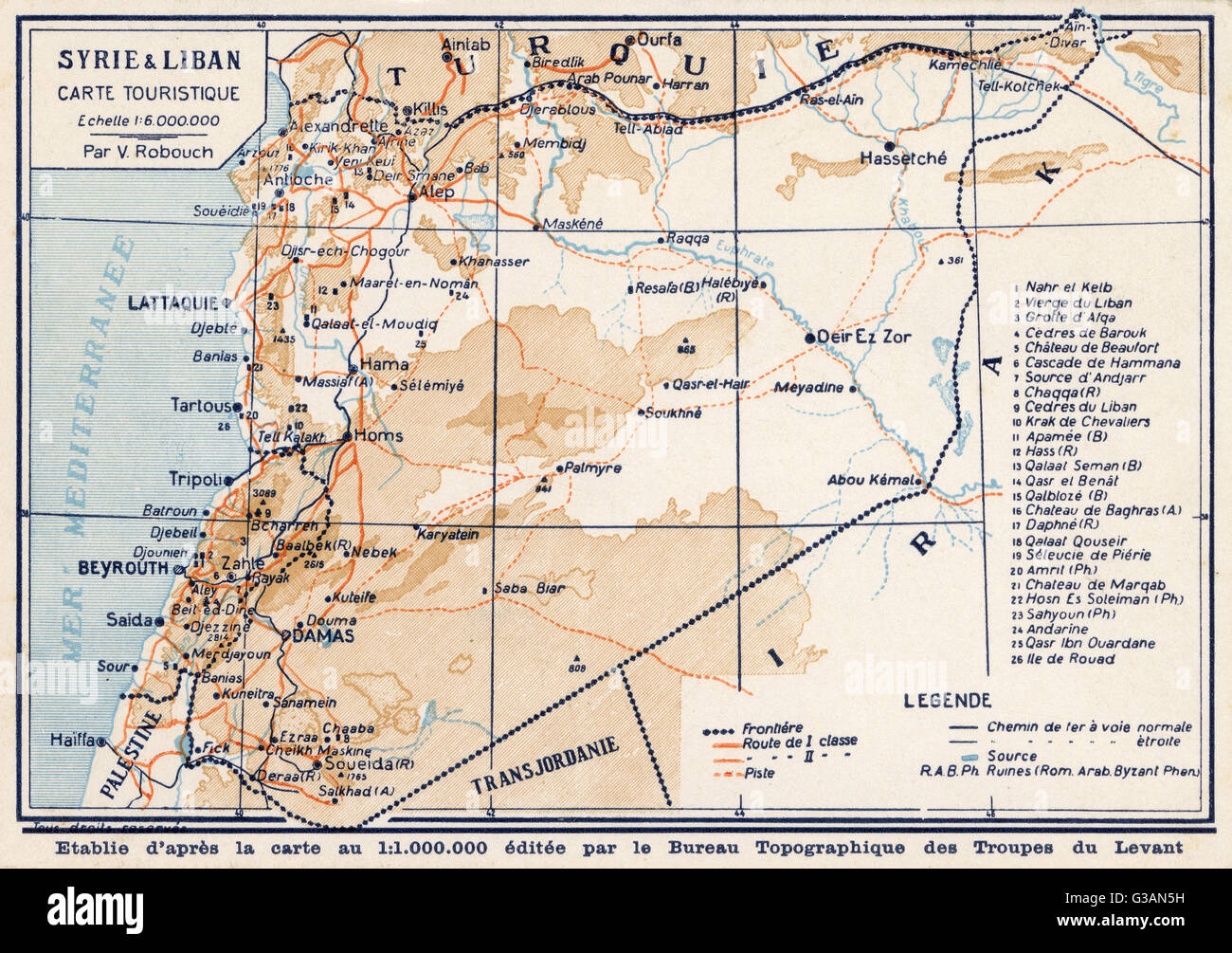 Syria and Lebanon - Tourist Map Stock Photo