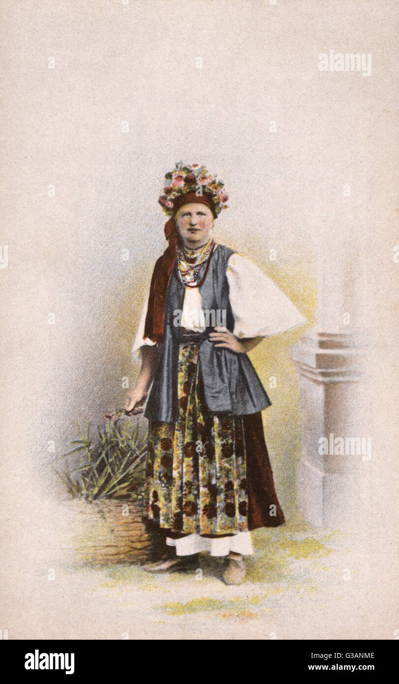 Russian Countrywoman wearing floral headdress Stock Photo