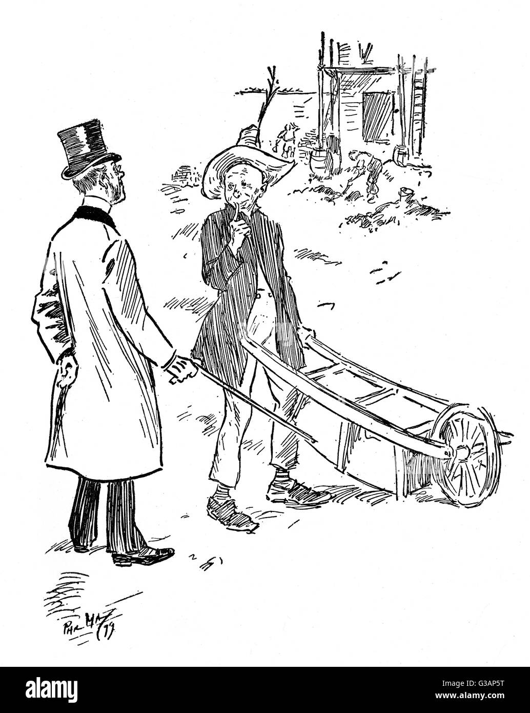 Lunatic Asylum humour - Upside down wheelbarrow Stock Photo