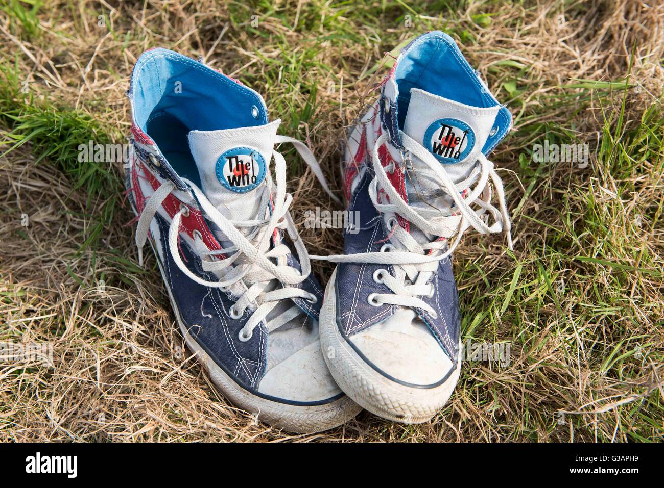 A pair of The Who custom converse shoes at the Isle of Wight Festival, in  Seaclose Park, Newport, Isle of Wight Stock Photo - Alamy
