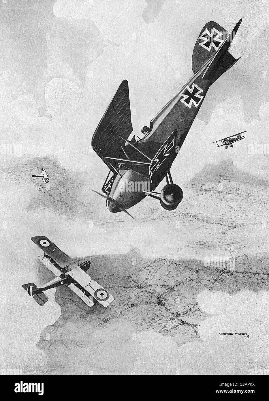 The German DIII Albatros diving at a foe, WW1 Stock Photo