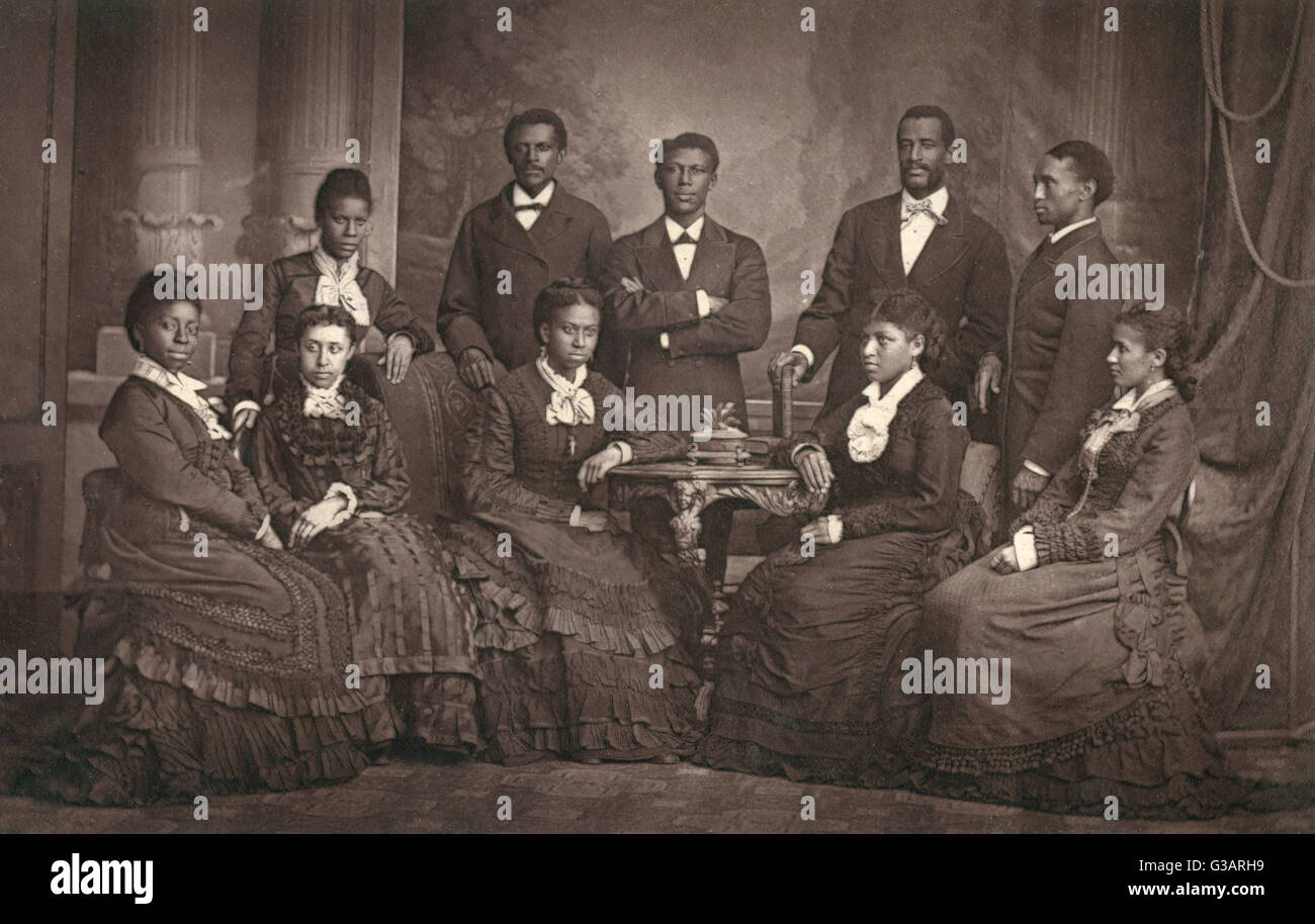 Group photo of the Jubilee Singers of Fisk University, Nashville, Tennessee, USA. They were an African-American a cappella ensemble who toured and performed to raise money for their college which was in danger of closing due to lack of funds. The singers Stock Photo