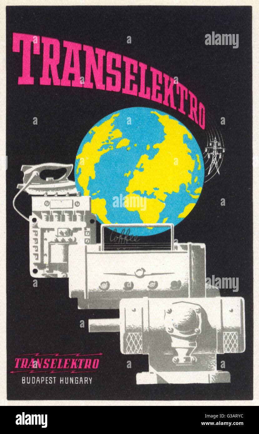 Postcard advertisement, Transelektro, Budapest, Hungary Stock Photo