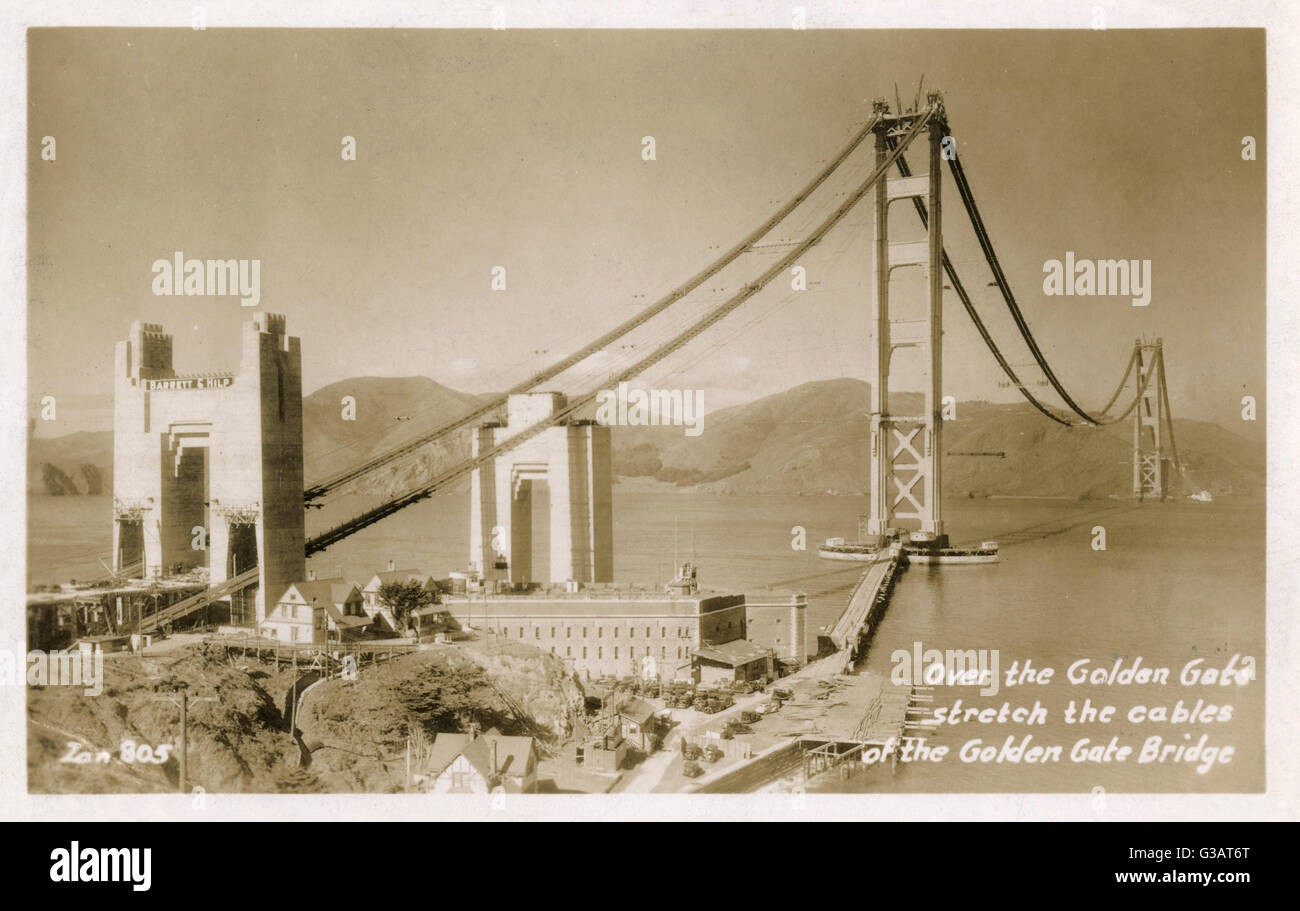 Golden Gate Bridge under construction, San Francisco, California, USA