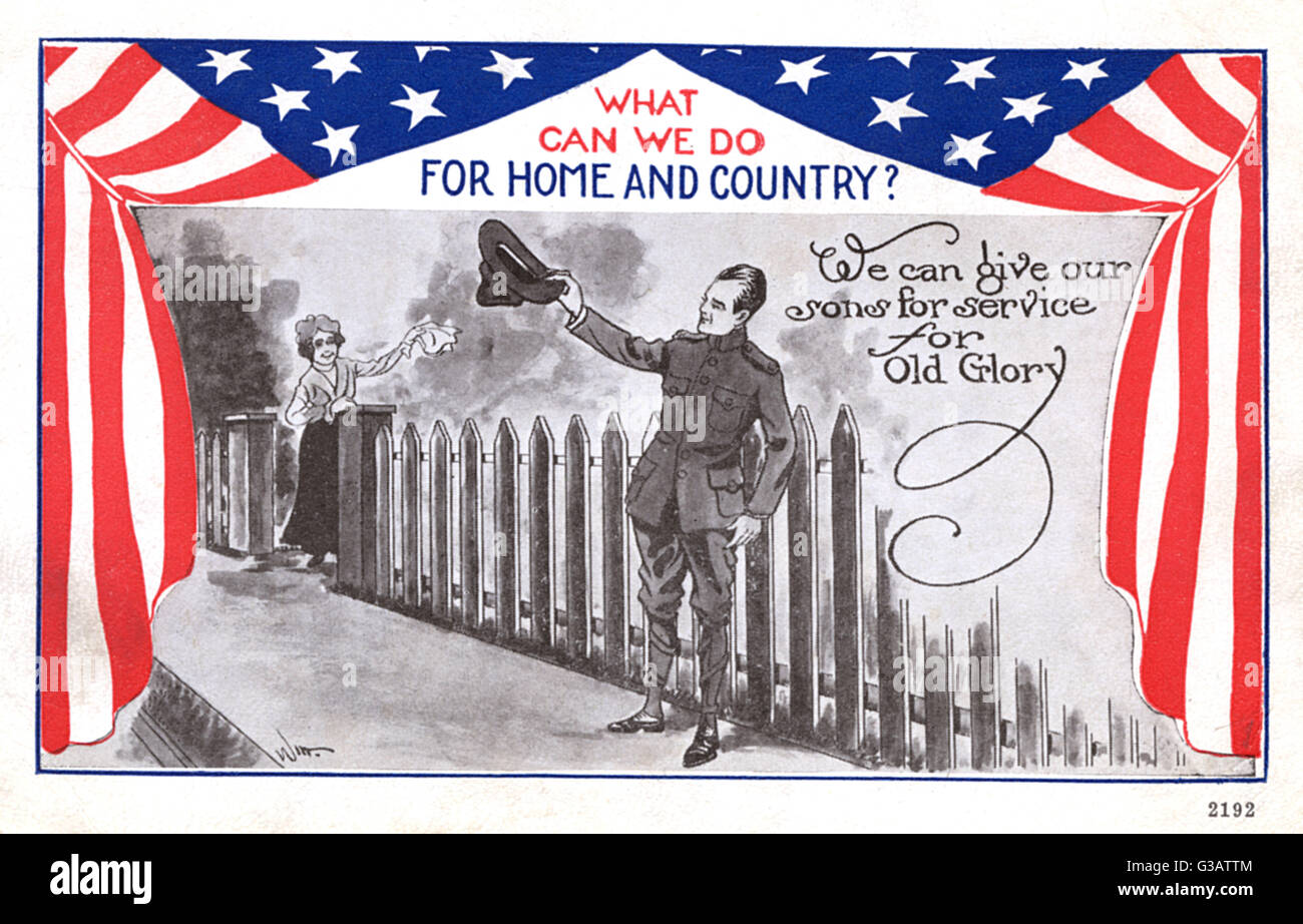 Patriotic Postcard WWI - American - Sending sons to serve Stock Photo