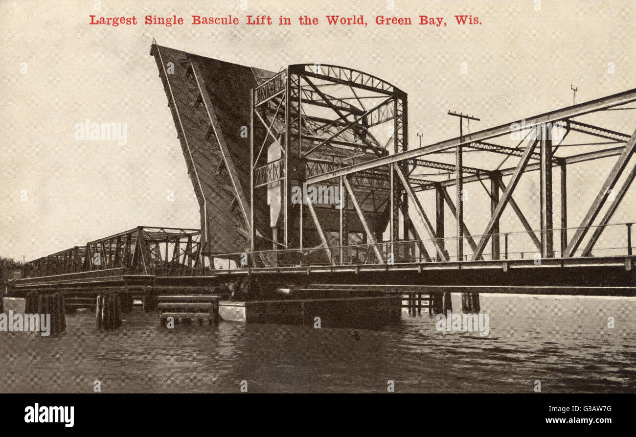 World's Largest Single Bascule Lift Bridge - Green Bay, Wis. Stock Photo