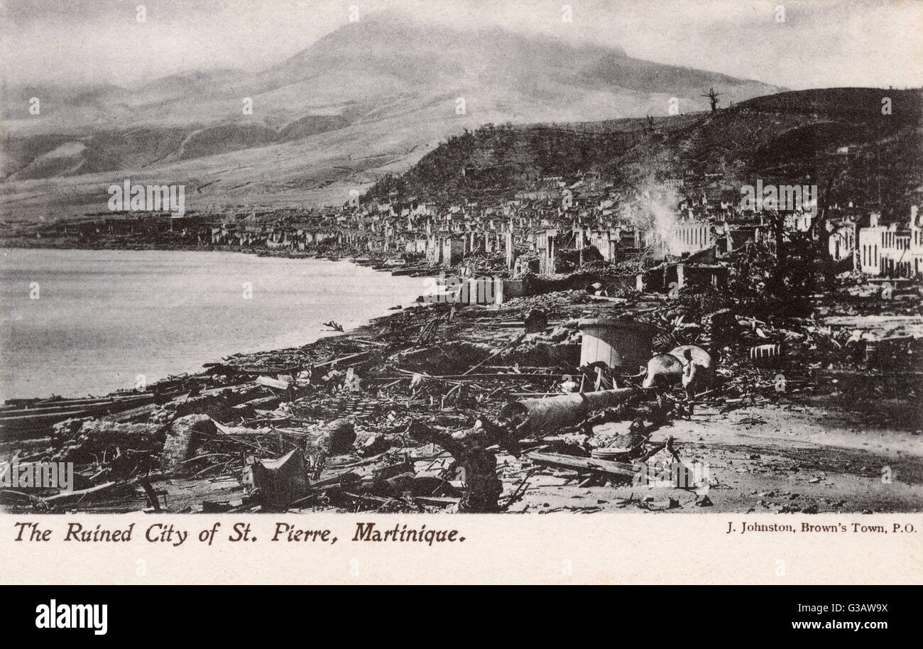 Ruins of Saint-Pierre, Martinique, entirely destroyed by the eruption of Mount Pelee which had been supposed extinct.     Date: 1902 Stock Photo